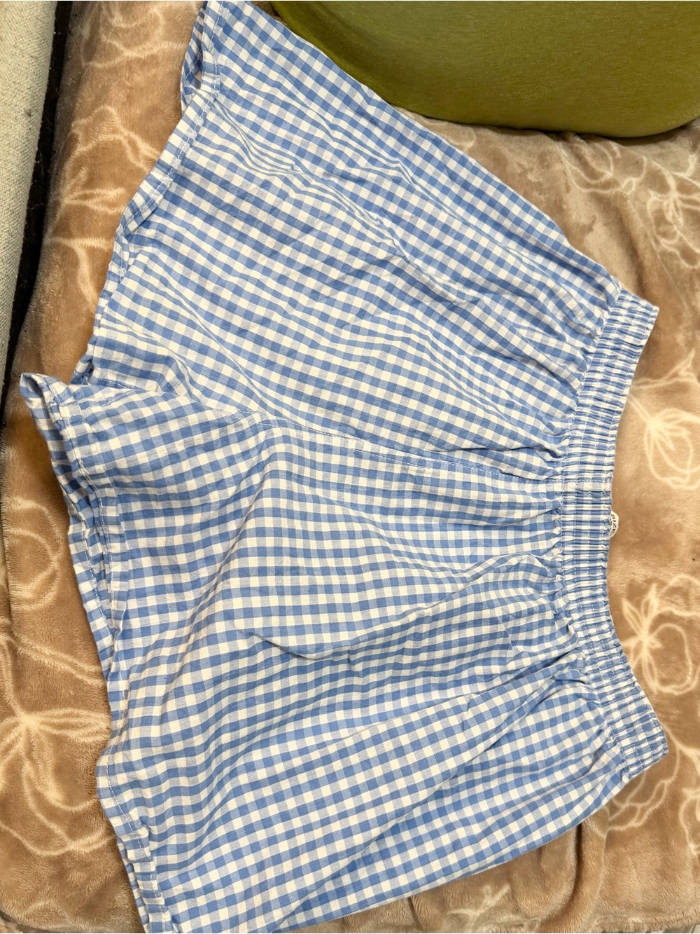 SHEIN Blue and White Gingham Elastic Waist Shorts